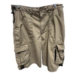 Vintage Y2K Bailey Point Men 32 Poly Blend Tan Cargo Parachute Adjustable Short